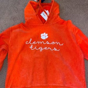 Press box, orange Clemson tigers hoodie